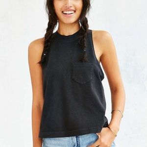 Black Pocketed High Neck Tank Top